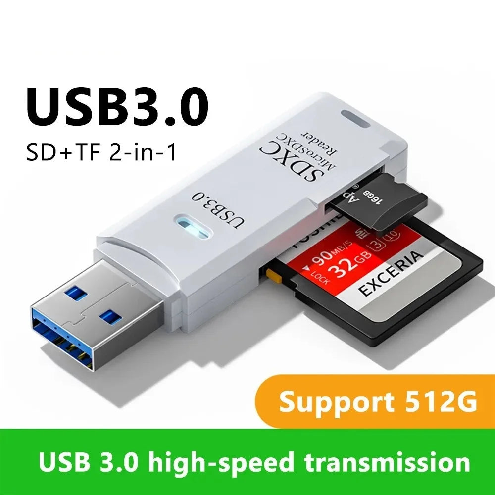2 in 1 USB 3.0 Card Reader High Speed SD TF Memory Card Adapter for PC Laptop Computer Camera Tablet Accessories