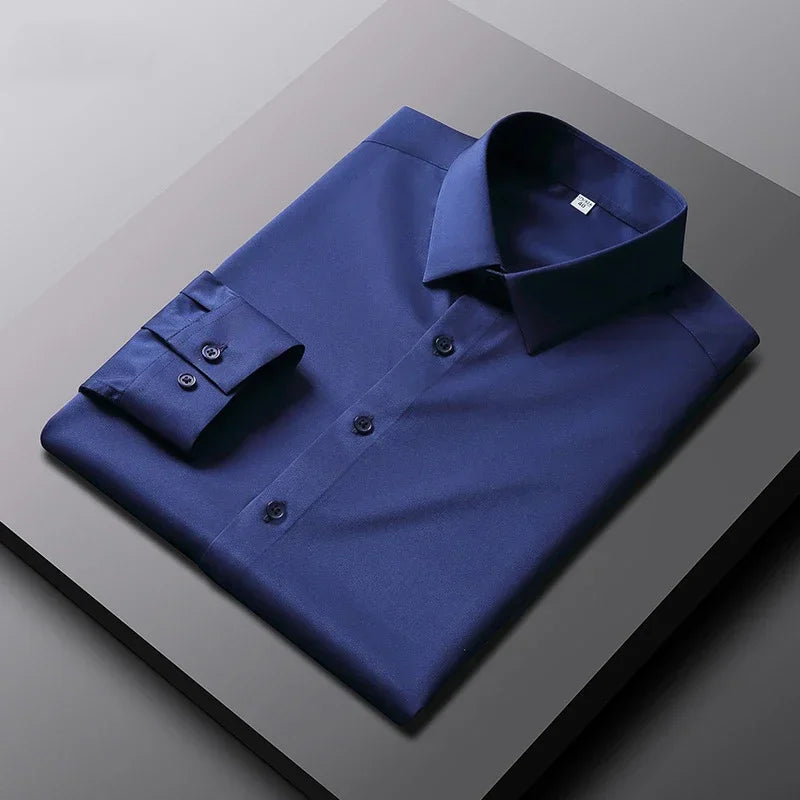 New Men's Business Casual Long Sleeved Solid Color Shirt Wrinkle Resistant Wrinkle Free Comfortable All Season Versatile Top