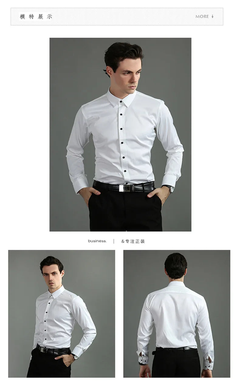 Micro elastic men's long sleeved shirt, silky and not easily wrinkled, high-quality men's shirt, plus size shirt