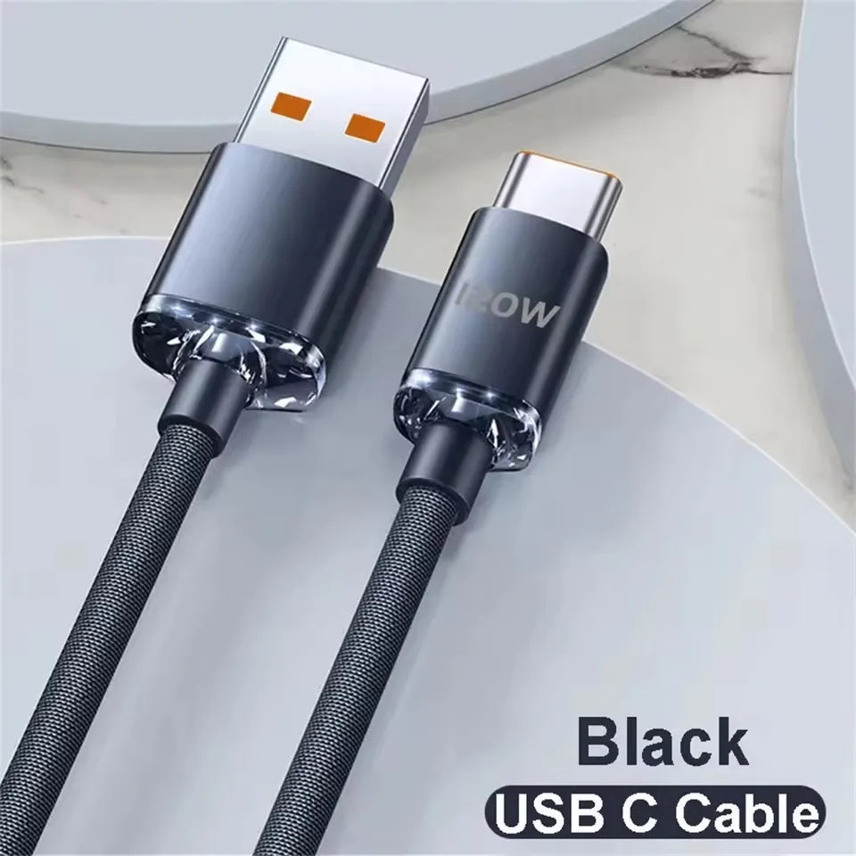 120W Cable Super Fast Charging USBA To Type C To USBC Cable PD USB C Quick Charge Data Cord For iPhone Xiaomi OPPO Samsung