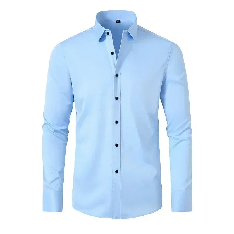 Micro elastic men's long sleeved shirt, silky and not easily wrinkled, high-quality men's shirt, plus size shirt