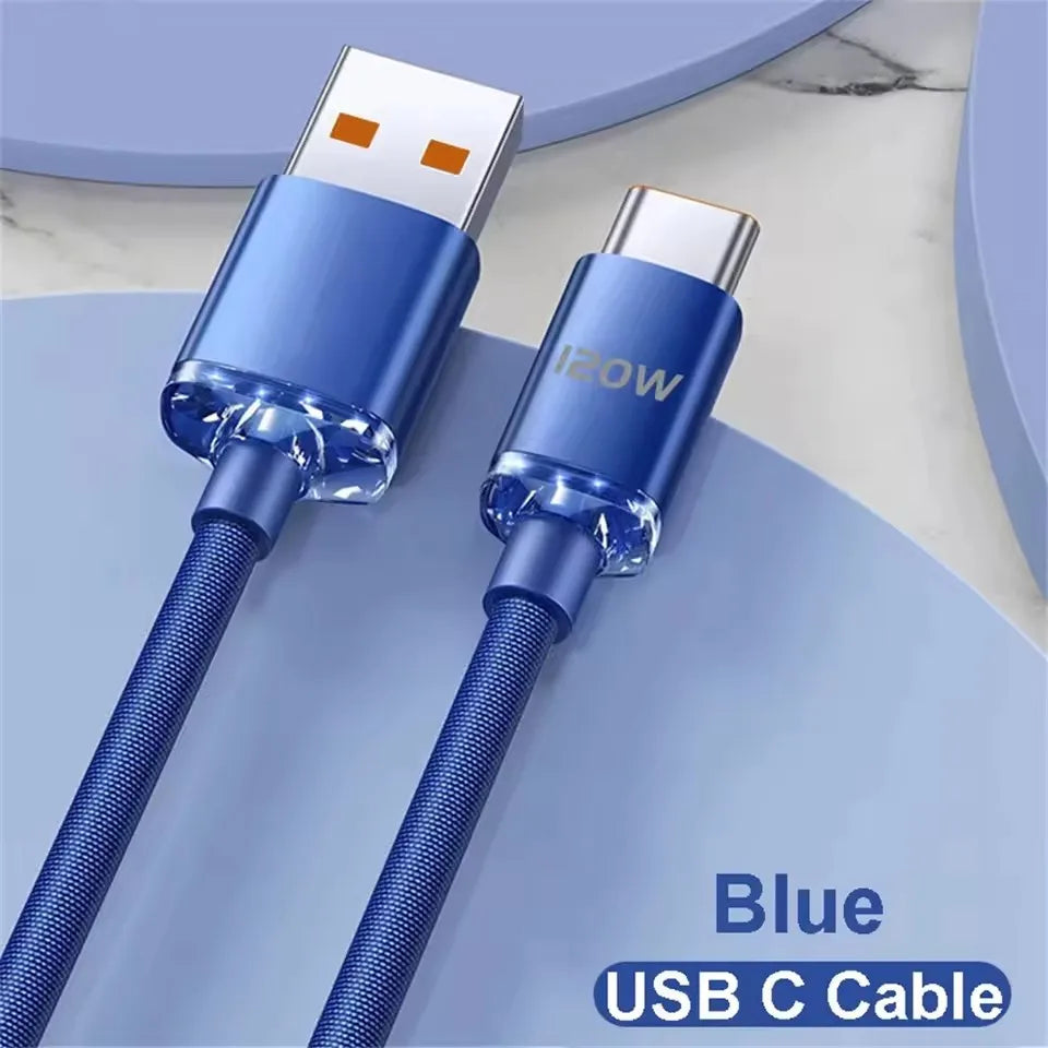 120W Cable Super Fast Charging USBA To Type C To USBC Cable PD USB C Quick Charge Data Cord For iPhone Xiaomi OPPO Samsung