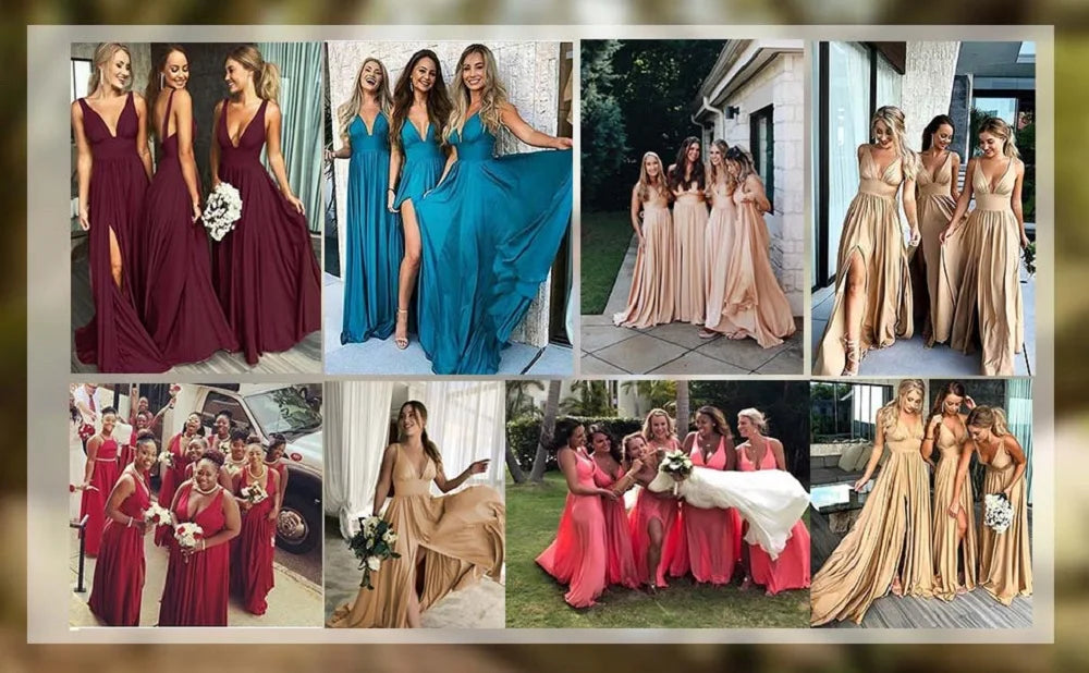 9 Colors Bridesmaid Dress Women 2023 Sister Group Dress Sexy Split V Neck Backless Sleeveless Formal Wedding Evening Party Gowns