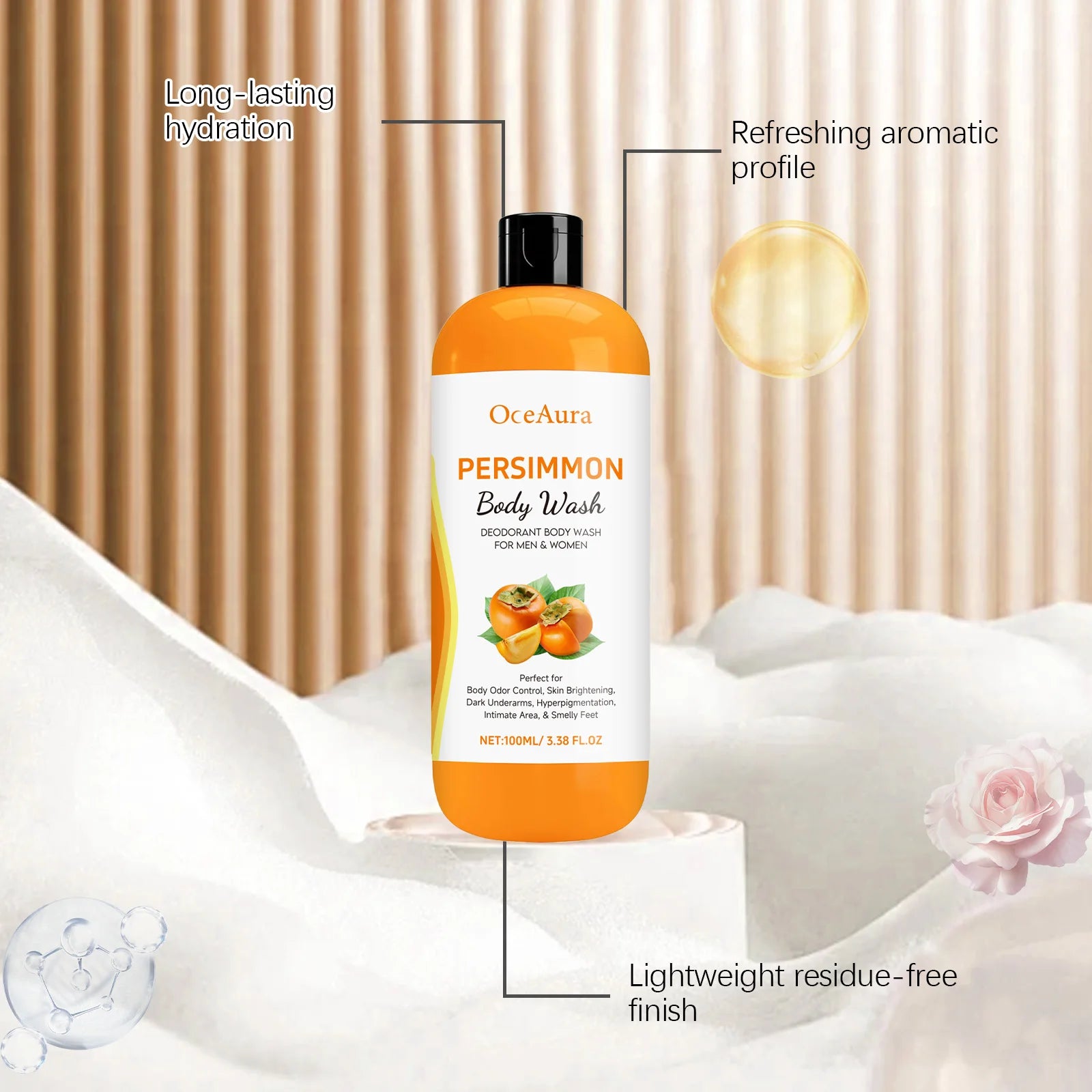 Persimmon Body Shower Gel Gentle Cleaning Pore Moisturizing Remove Sweat Odor Smoothing Non-drying Softening Daily Body Wash Gel