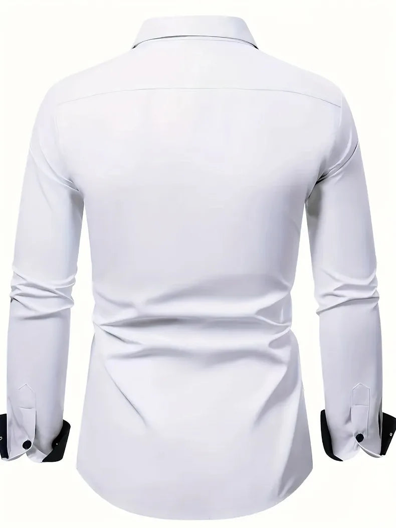 FGKKS New Men Shirts Brand Smart Business Long Sleeve Casual Classic Patchwork Elastic Black Male Dress Shirt