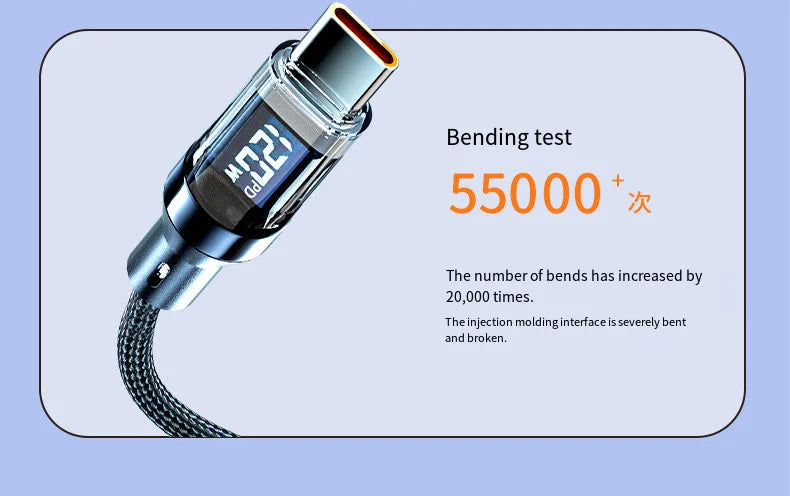 HOMEFISH 60W USB-C Super Fast Charging Cable with Digital Display, Braided Anti-Fracture Wire, Maximum Compatible with 120W