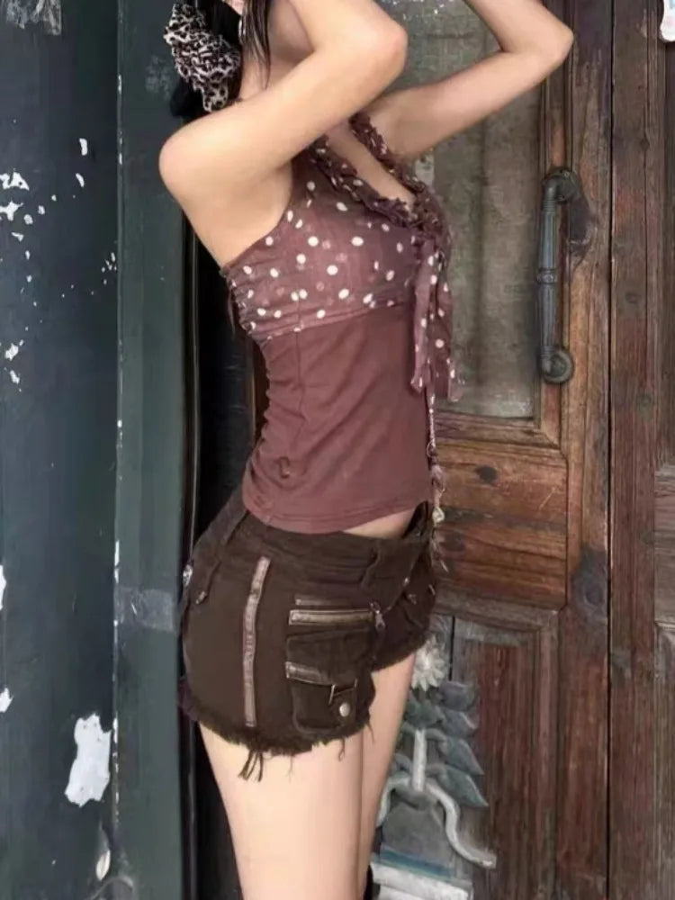 Women's Harajuku Style Shoujo Street Super Short Jean Casual Sexy Slim Shorts 2000S Blue Sheath Y2K E-Girl Hotsweet Denim Shorts