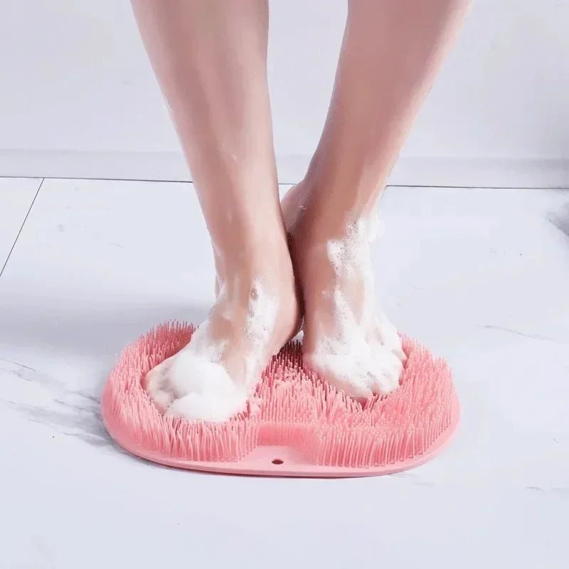 Silicone Massage Shower Mat Non-slip Wash Foot Pad Foot Exfoliating Bathroom Rub Back Brush with Sucker Bath Massage Brush Pad