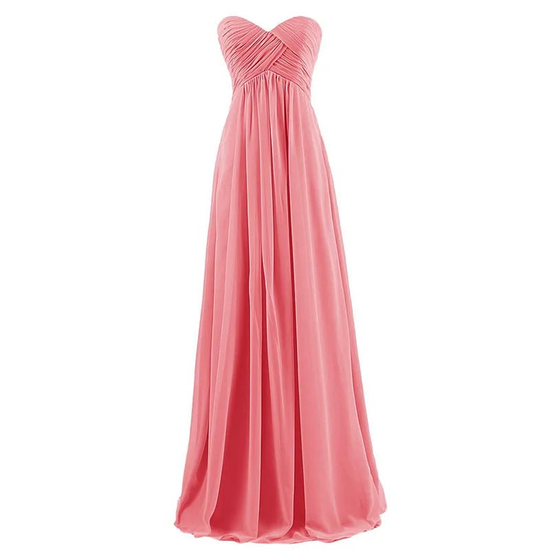 A Line Chiffon Pleat Elegant Strapless Sweetheart Bridesmaid Dresses Wedding Party Evening Formal Prom Robe De Soiree Zipper