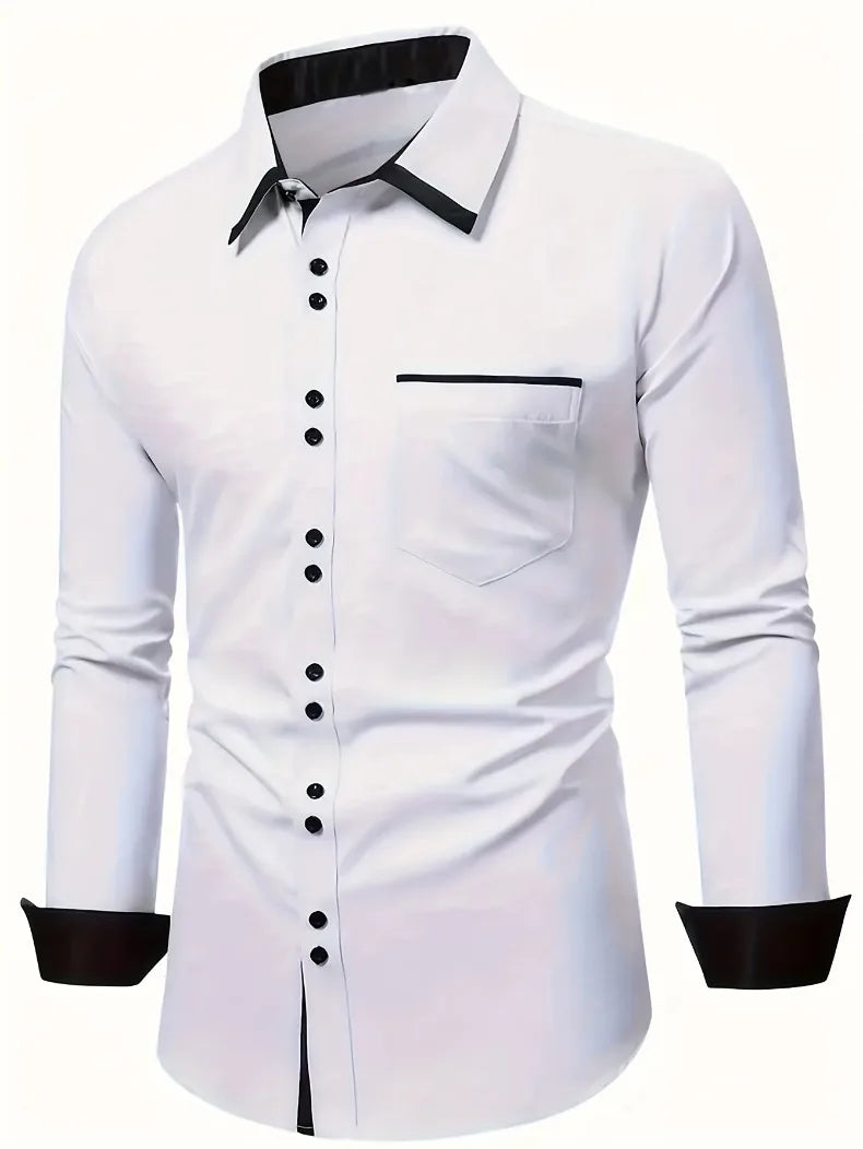 FGKKS New Men Shirts Brand Smart Business Long Sleeve Casual Classic Patchwork Elastic Black Male Dress Shirt