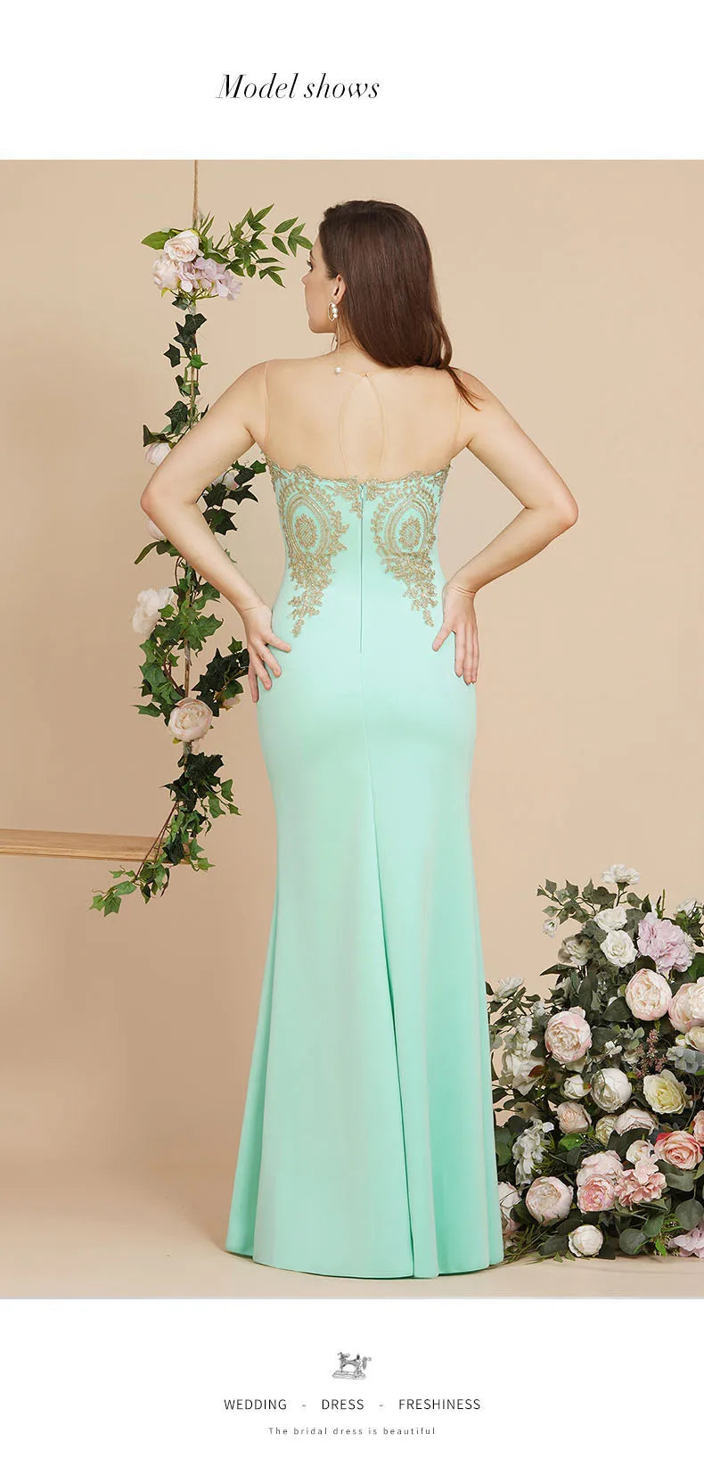 BABYONLINE Golden Appqulies Bridesmaid Dresses for Women Maxi Floor Length Mermaid Gowns Elegant Sweetheart Illusion Summer