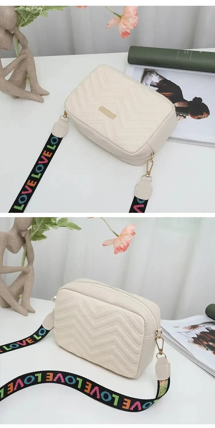 Embroidered PU Camera Bag, Small Square Shoulder Bag, Casual and Versatile