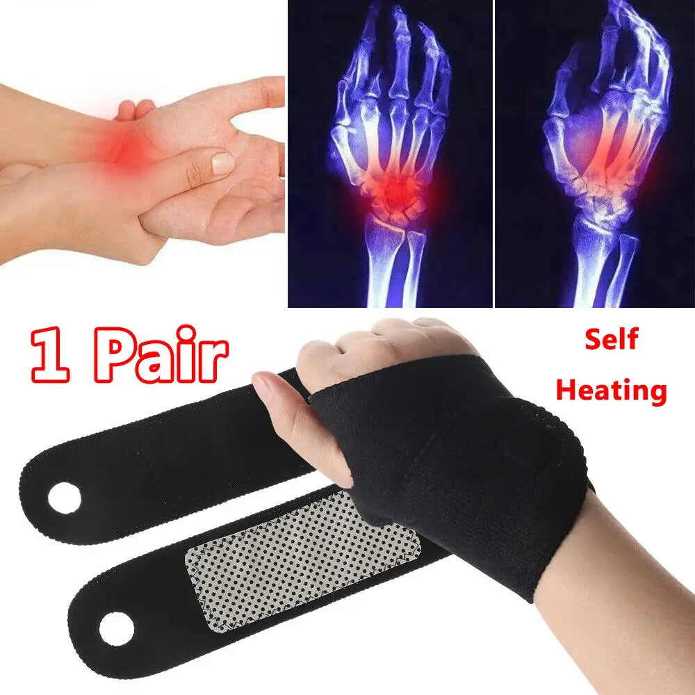 1 Pair Self-Heating Tourmaline Wrist Brace Sports Care Protection Wrist Belt Far Infrared Magnetic Therapy Pads Pain Relief