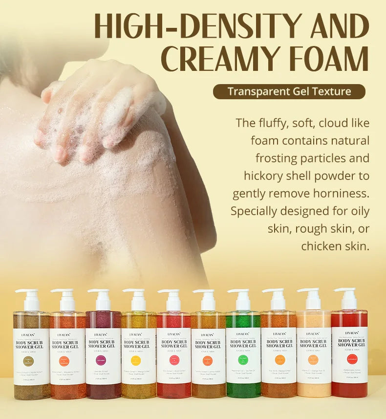Scrub Shower Gel Turmeric Kojic Acid Even Skin Tone Smooth Exfoliating Moisturizing Soothing Body Wash Body Care Cleansing Bath