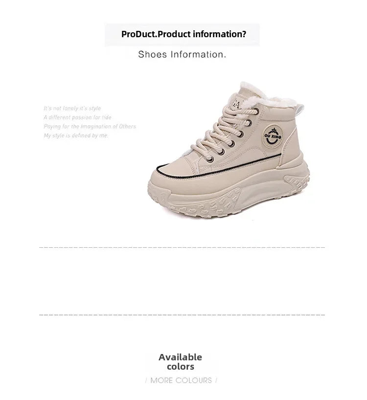 Women's Winter 2023 New Style Flat Boots Fleece Lined Thickened Warm Cotton Shoes High Top Little White Shoes Hx-q037