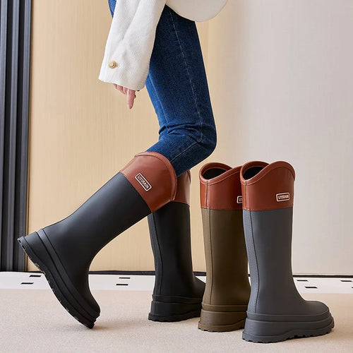 Adult Fashionable High-top Rain Boots Women's Waterproof and Non-slip Rain Boots for Outdoor Travel and Camping Cotton Warm Boot