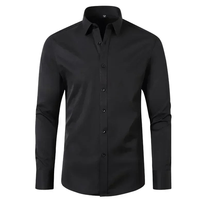 Micro elastic men's long sleeved shirt, silky and not easily wrinkled, high-quality men's shirt, plus size shirt