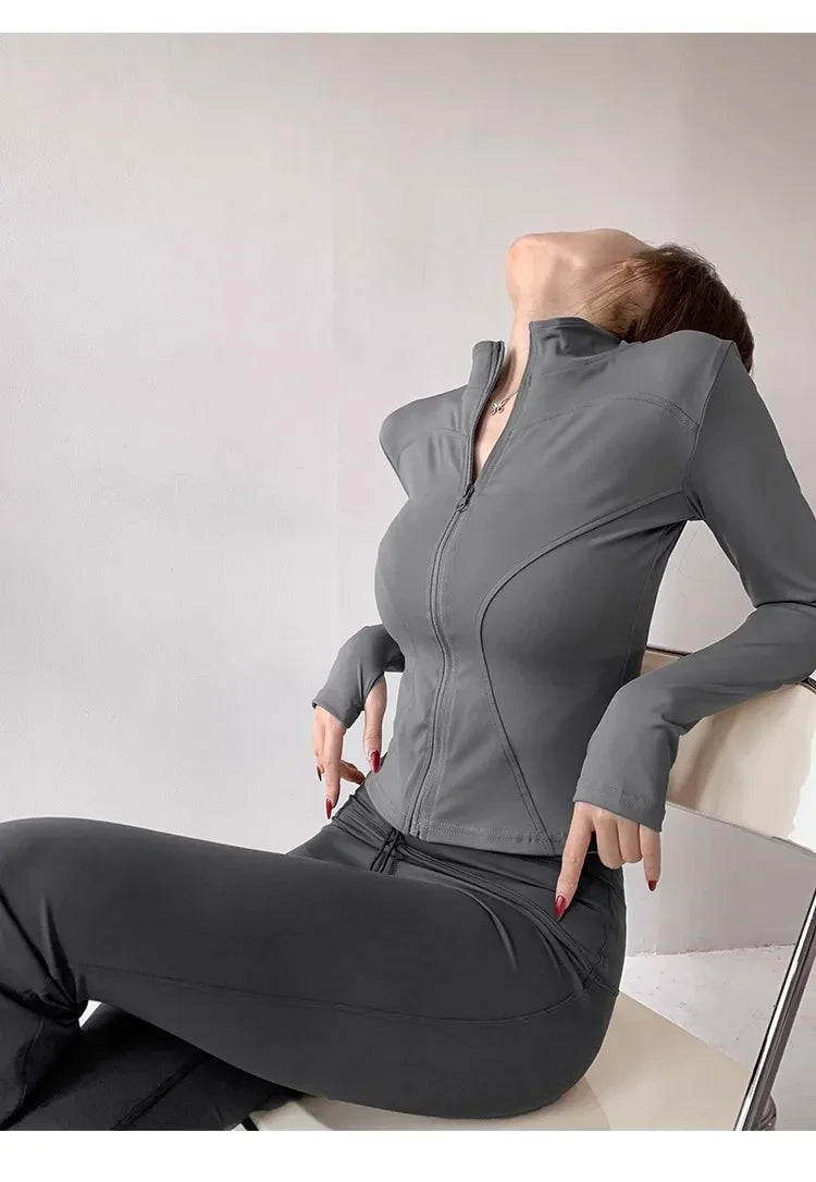 S-3XL Sun Quick Drying Sports Coat Women's Tight Top Yoga Jacket Long Sleeve Zipper Jacket Running Fitness Women's Jacket