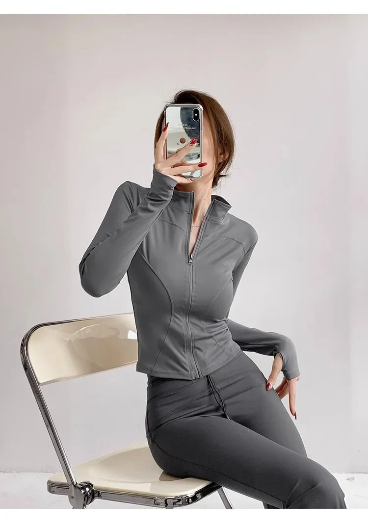 S-3XL Sun Quick Drying Sports Coat Women's Tight Top Yoga Jacket Long Sleeve Zipper Jacket Running Fitness Women's Jacket