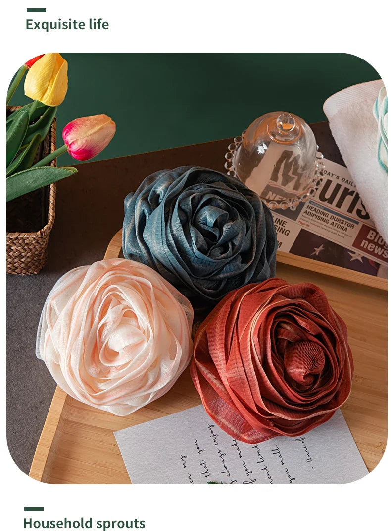 Fast Foaming Lightweight Rose Shower Ball Wash Scrub Sponge for Bathroom Super Soft Large Non-Scattered Ball Flower Bath Rub