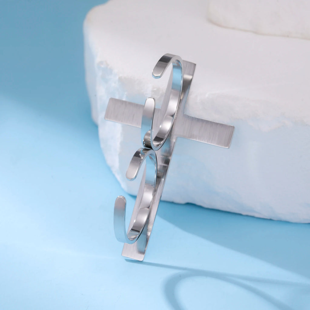 Cross Personalized Name Finger Ring Custom Gift For Woman Men Gold Color Stainless Steel Jesus Christian Amulet Talisman Jewelry