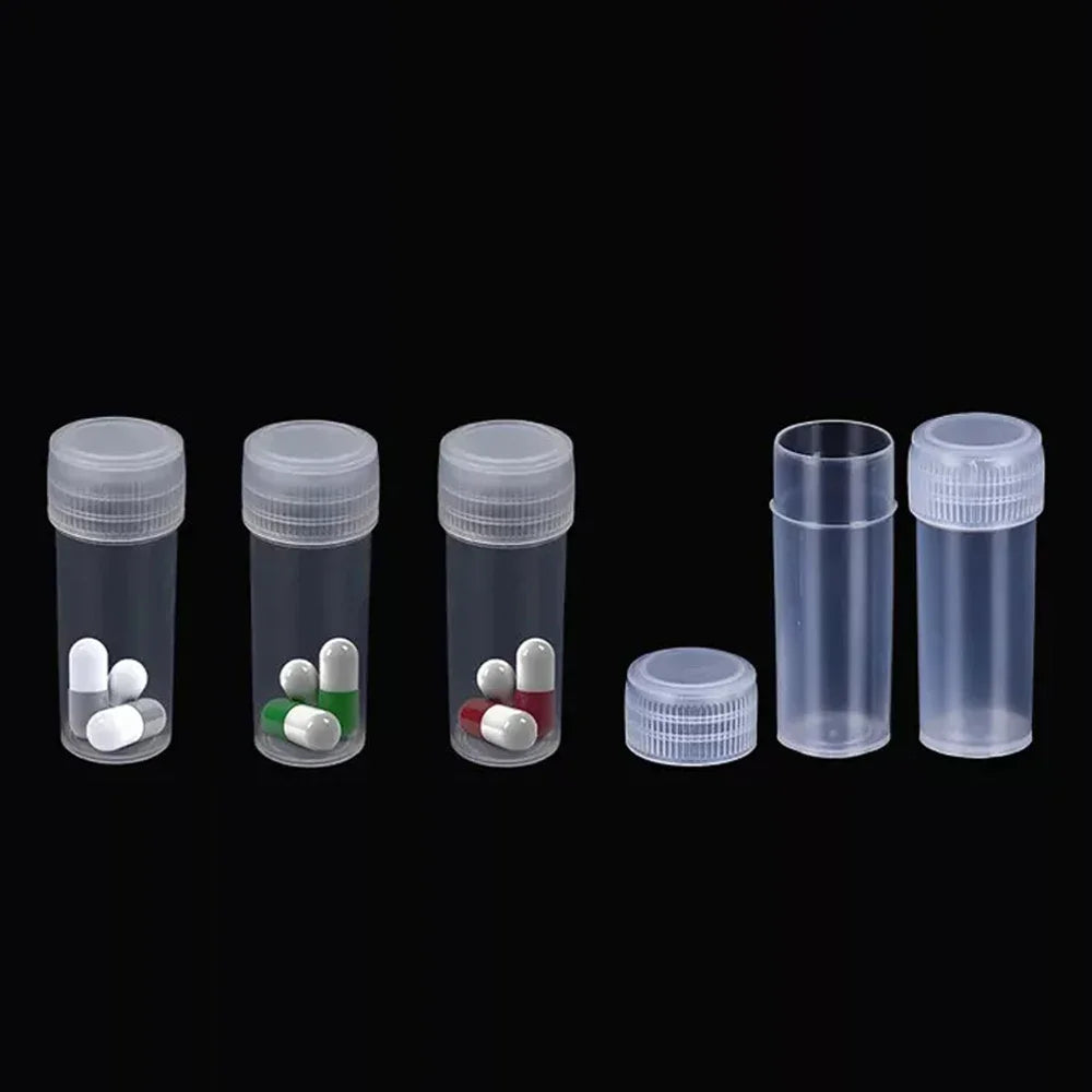 20pcs 5ml Plastic Subpackage Empty Bottle Vials Medicine Pill Liquid Powder Capsule Storage Container Sample Jar Small Barrel