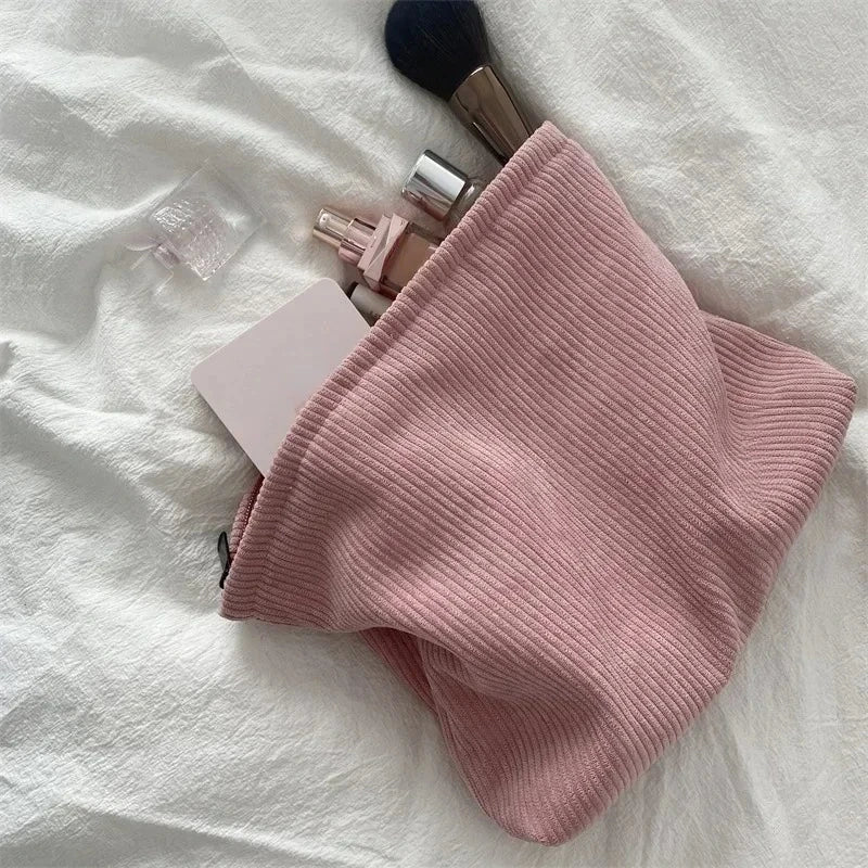 Corduroy Travel Cosmetic Bag Portable Makeup Storage Bag Purses Women Large Capacity Zipper Make Up Organizer Storage Clutch