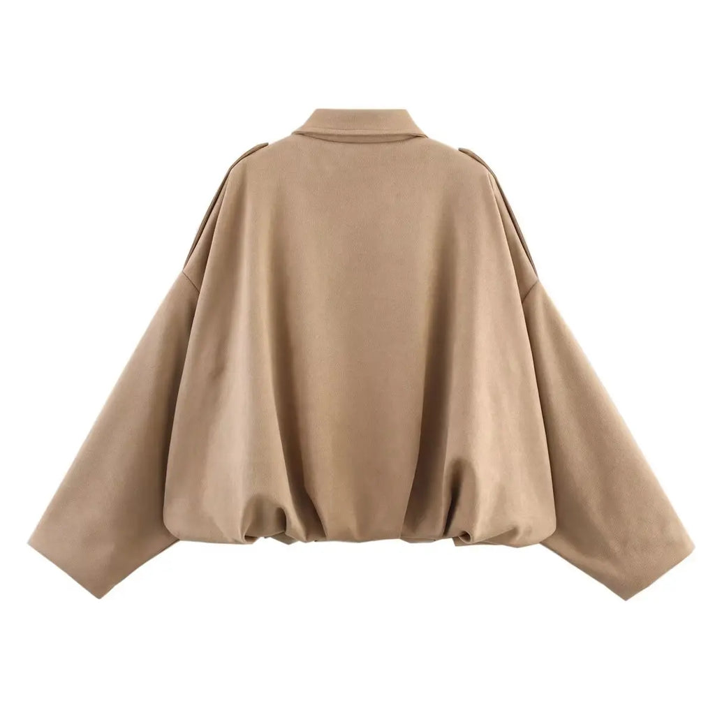 TFMLN Women Suede Bomber Jacket Spring New Fashion Long Sleeve Zipper Oversize Solid Bomber Coat Chic Lady 2025 Streetwear