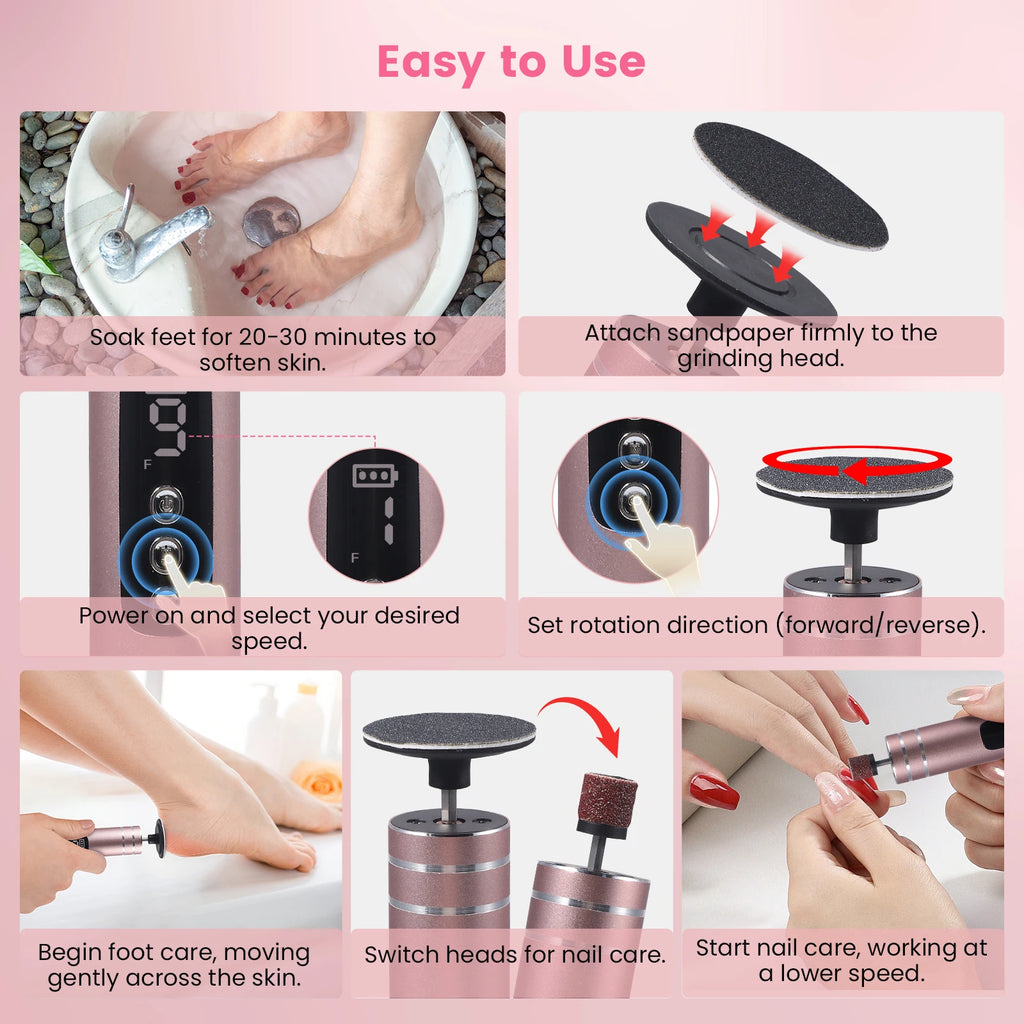 2in1 Electric Foot Callus Remover Machine Rechargeable Pedicure Tool for Dead Skin And Cuticle Removal with Replacement Sand
