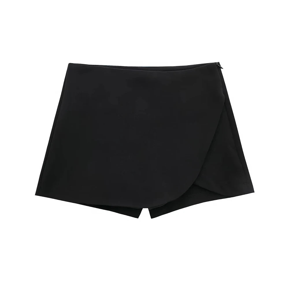 Women Fashion Pareo Style Shorts Skirts Vintage High Waist Side Zipper Female Skort Mujer