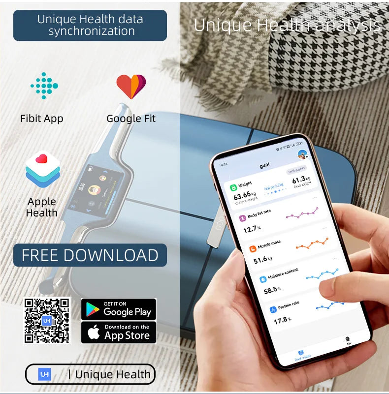 Smart Digital Body Weight Scale FSA or HSA elegible 8 Electrodes 56+Metrics -Rechargeable- WiFi & Bluetooth - Full Body Analysis