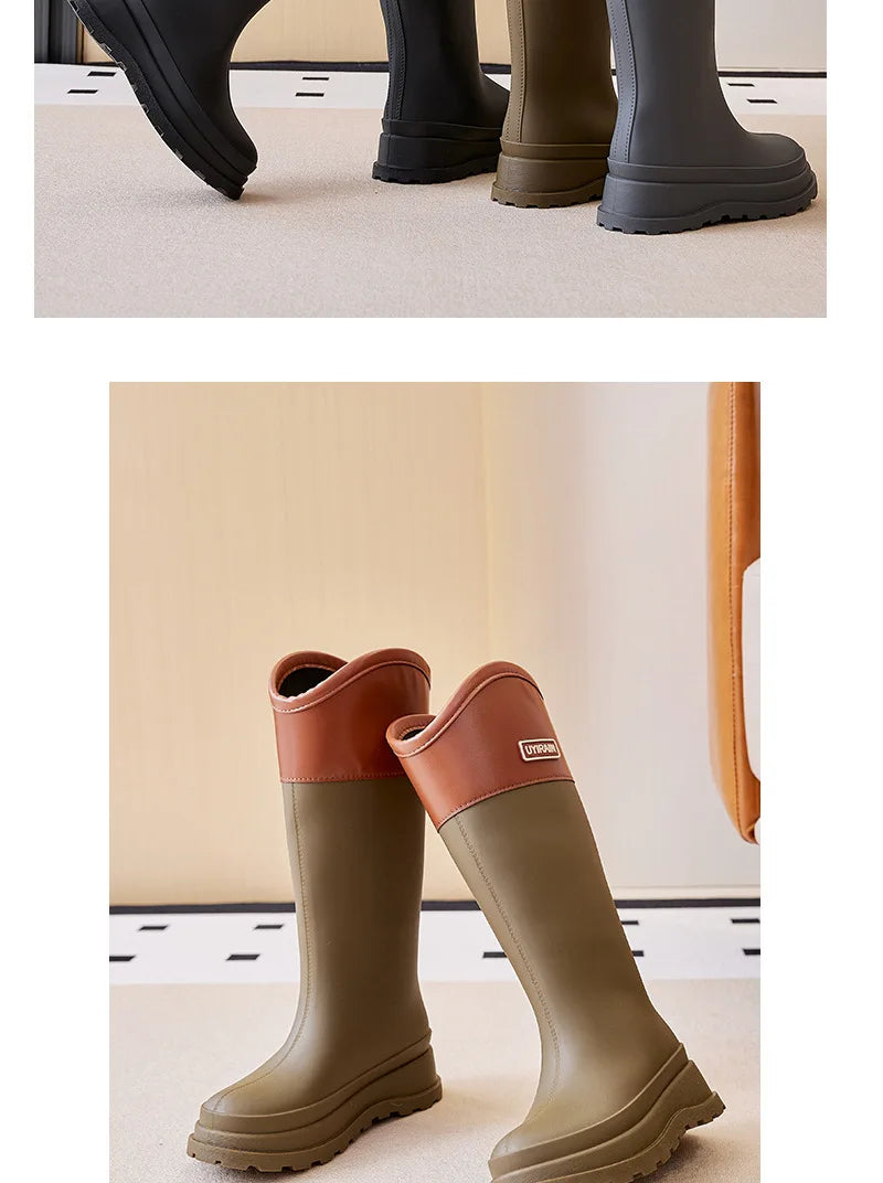 Adult Fashionable High-top Rain Boots Women's Waterproof and Non-slip Rain Boots for Outdoor Travel and Camping Cotton Warm Boot