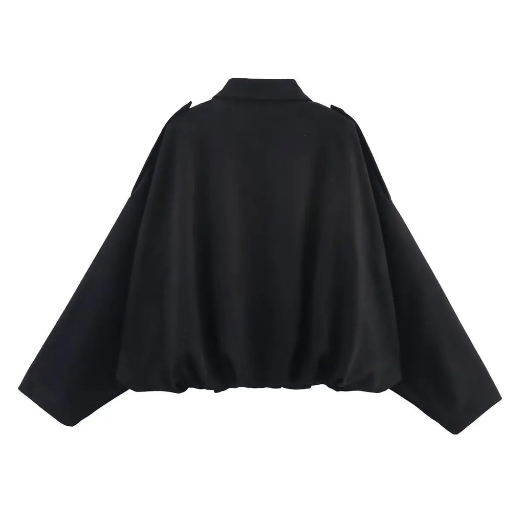 DUOPERI Women 2025 New Solid Bomber Jackets Lapel Neck Long Sleeves Female Elegance Chic Casual Jacket Tops