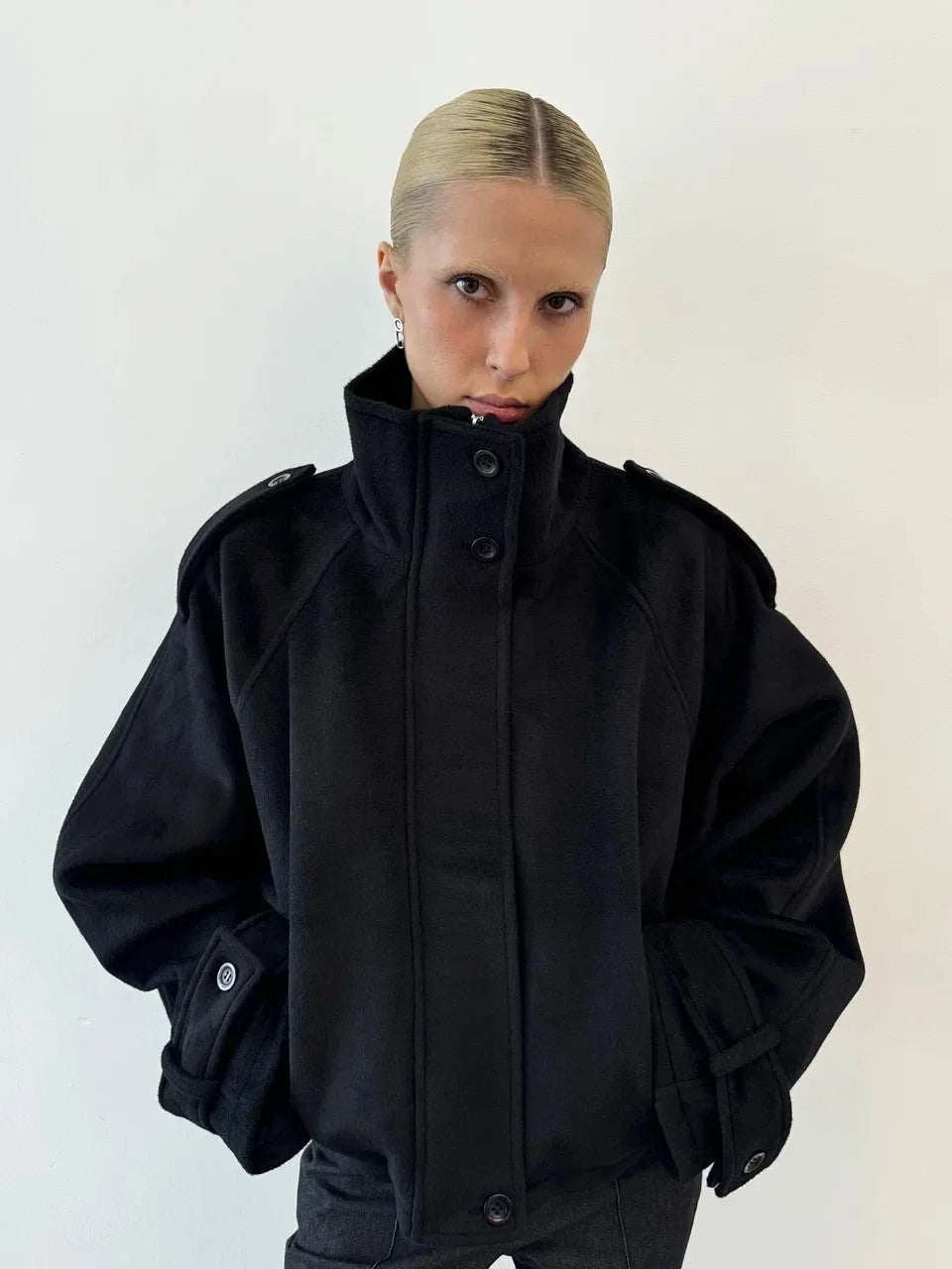 Stand Collar Women Spring Woolen Coats Single Breasted Loose Female Long Sleeve Jacket  Fashion Office Lady Street Short Coat