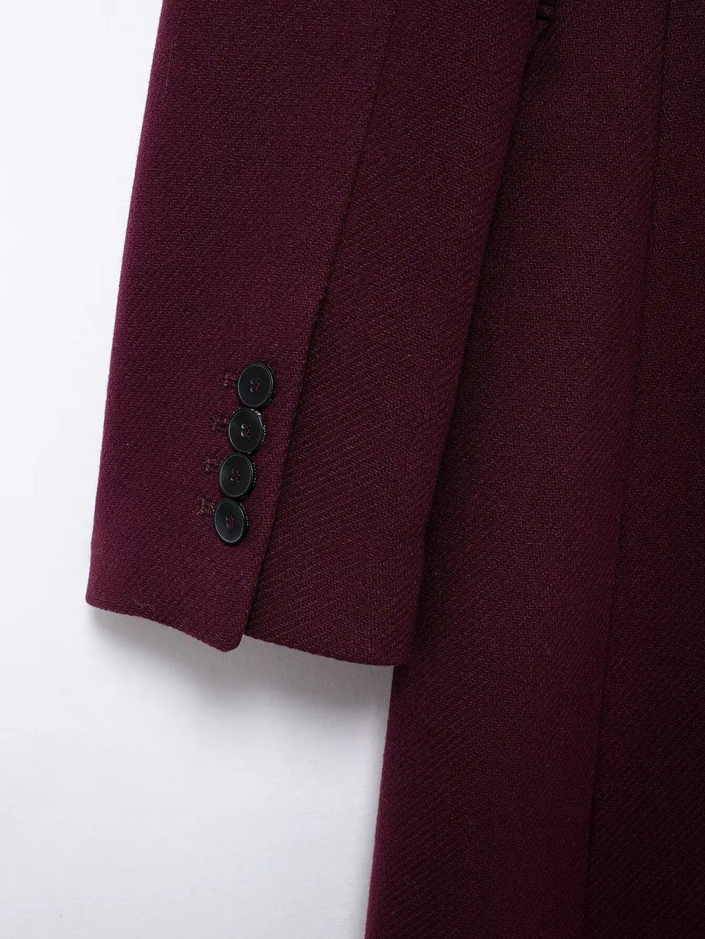HH Women Fashion Burgundy Coat Double Breasted Long Sleeve Lapel Blends Jacket Autumn Winter High Street Outerwear