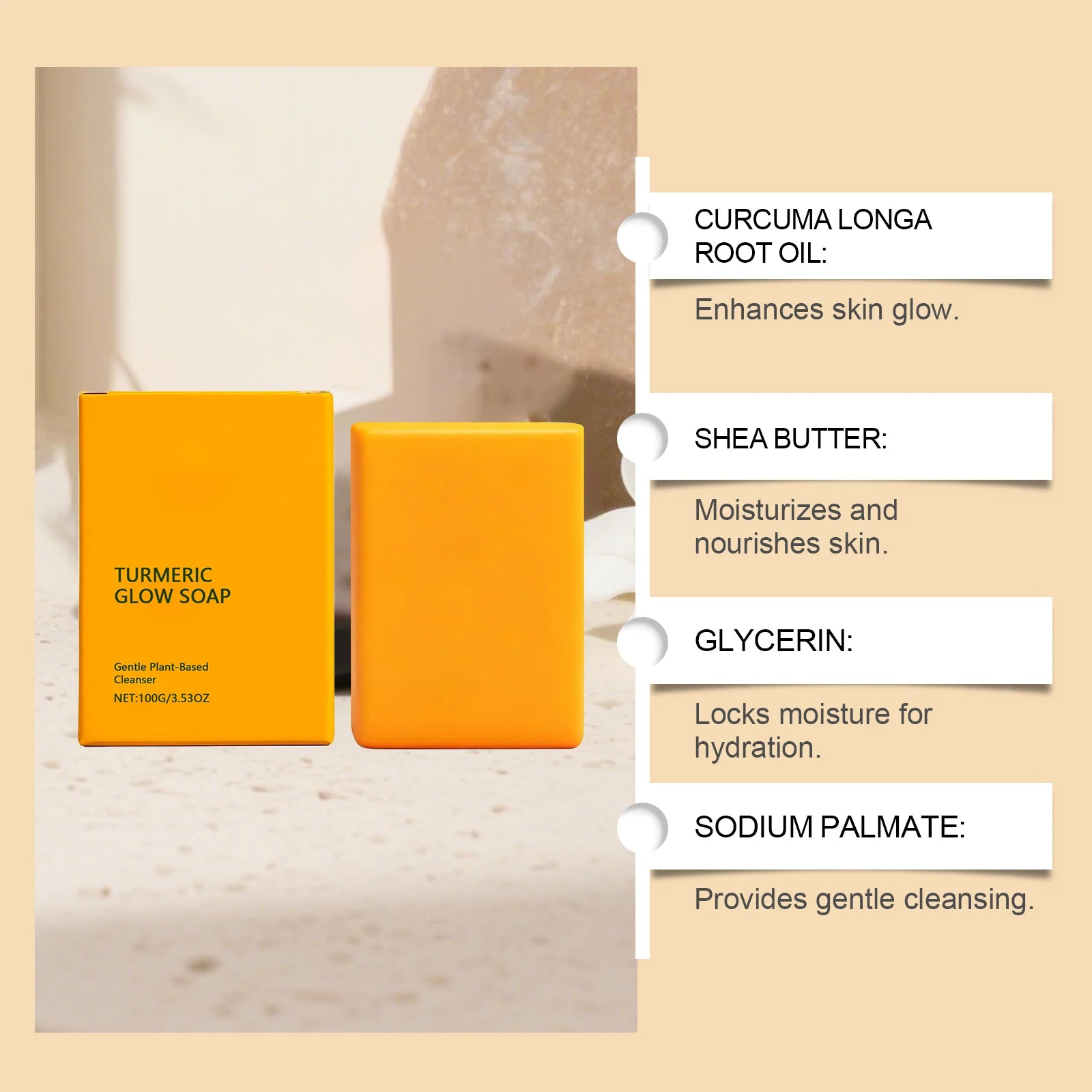 Turmeric Glow Soap Dark Spot Acne Removal Brightening Face Body Soap Even Skin Tone Moisturizing Deep Cleansing Nourishing Bar