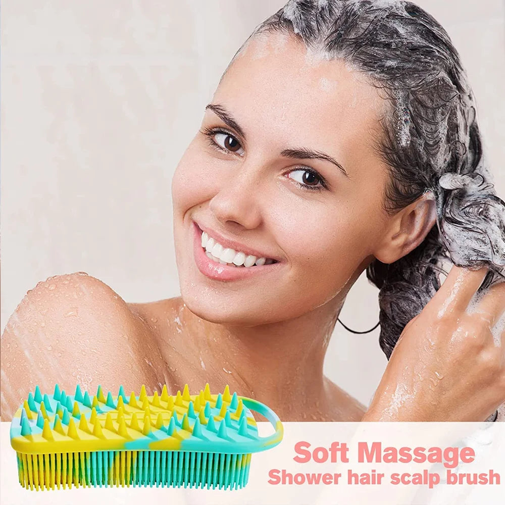 Silicone Body Scrubber 2 in 1 Body Brush & Hair Scalp Brush for Shower and Bath Stimulating Blood Circulation Shower Accessories