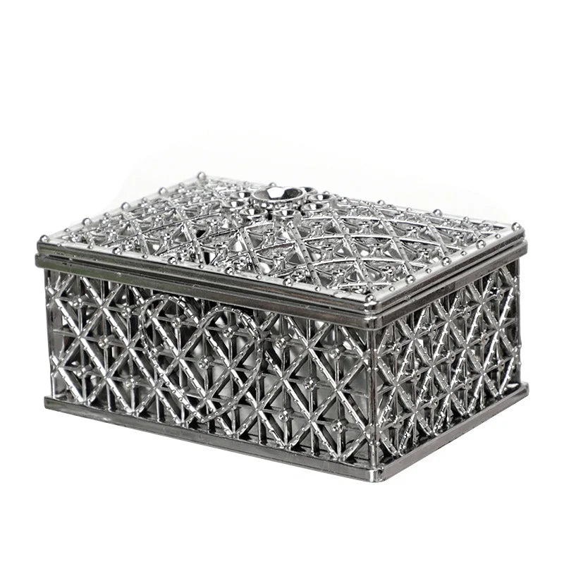 2 PCs Mini Treasure Storage Jewelry Box Silver-color Hollow Flower Pattern Jewelry Case Boxes for Necklace Earring Ring