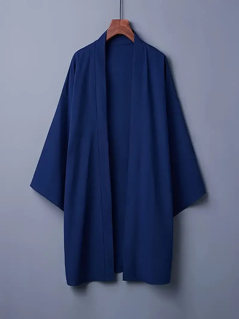 2024 New Men's Long Solid Color Japanese Kimono Poncho Summer Casual Loose Women's Yukata Haori Beach Black Hiyoshi Shirt Jacket