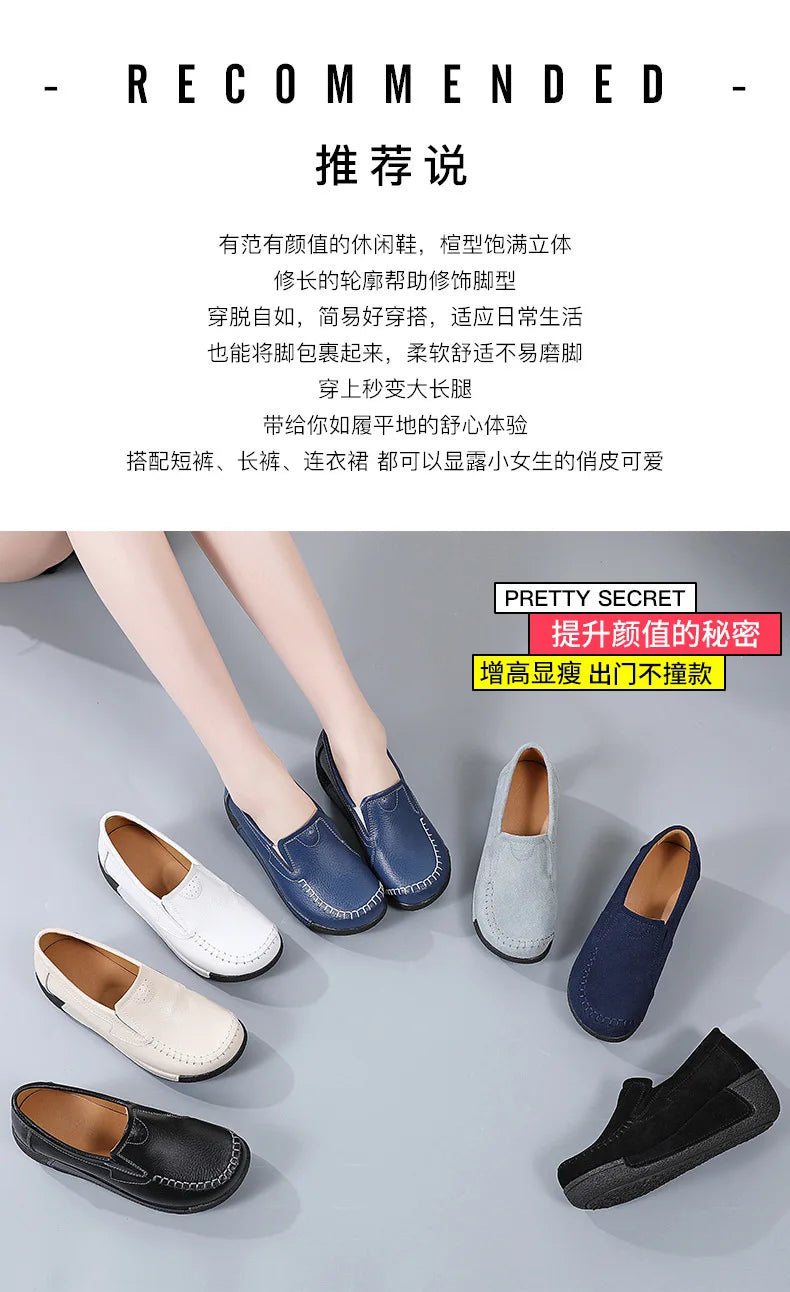 2022 Spring Autumn Women Flats Platform Loafers Ladies Genuine Leather Comfort Wedge Moccasins Orthopedic Slip On Casual Shoes