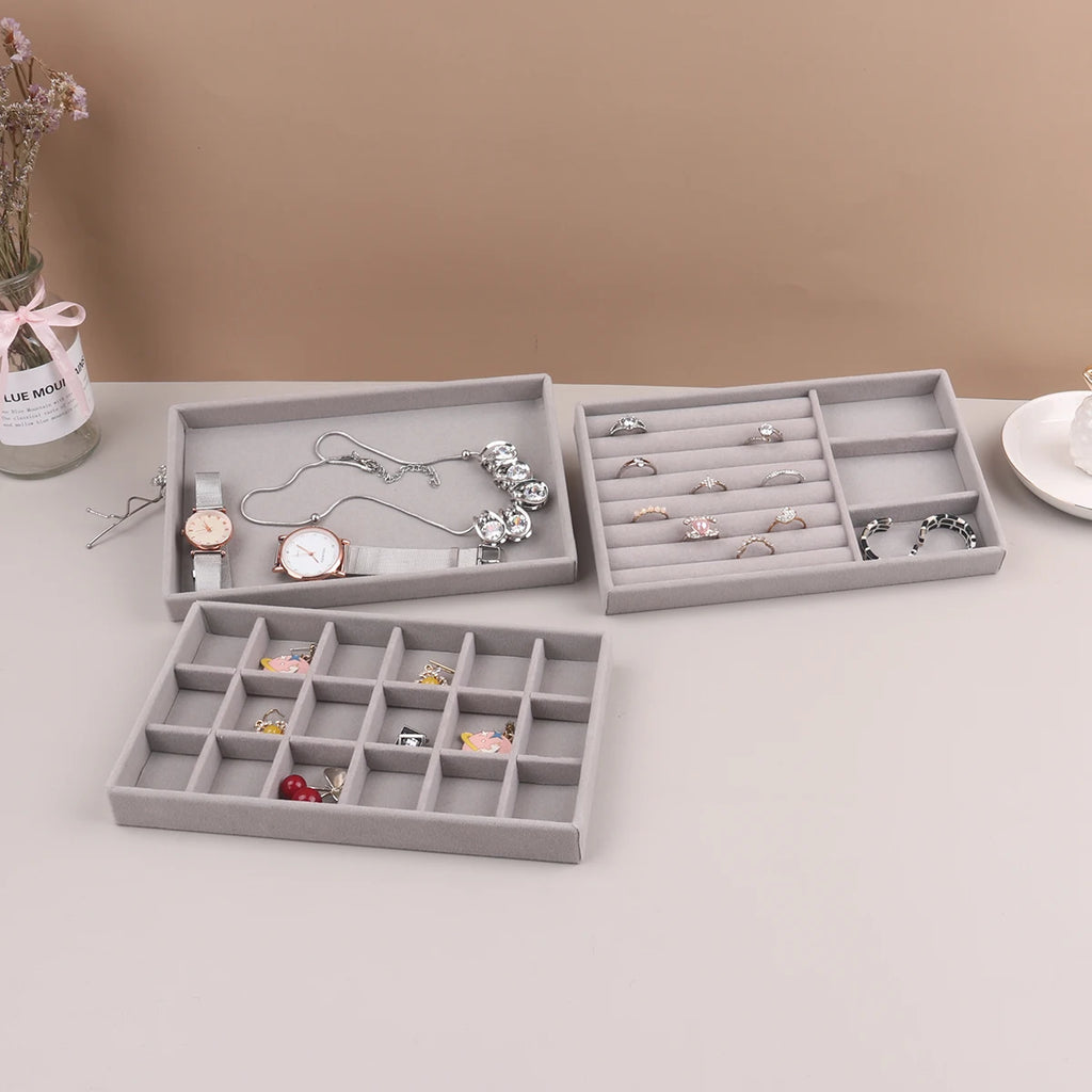 Velvet Jewelry Display Stackable Exquisite Jewellery Holder Portable Ring Earrings Necklace Organizer Box organizator de boys