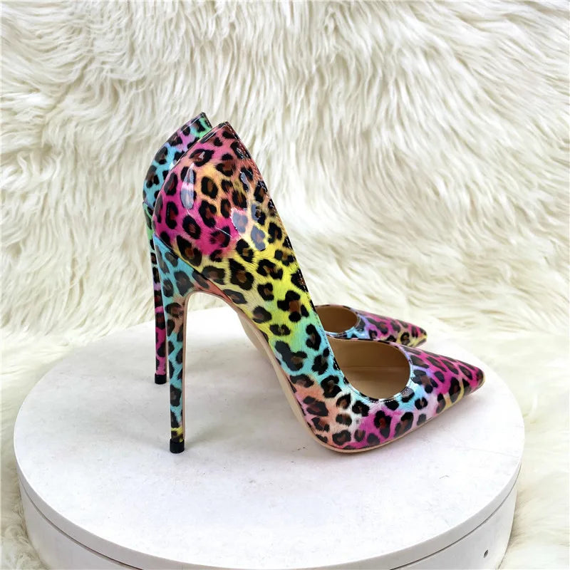 Fashion Leopard Print 8cm 10cm 12cm Pumps Women Pointed Toe Stiletto Sexy Celebrity Night Club Party High Heel Shoes Large Size