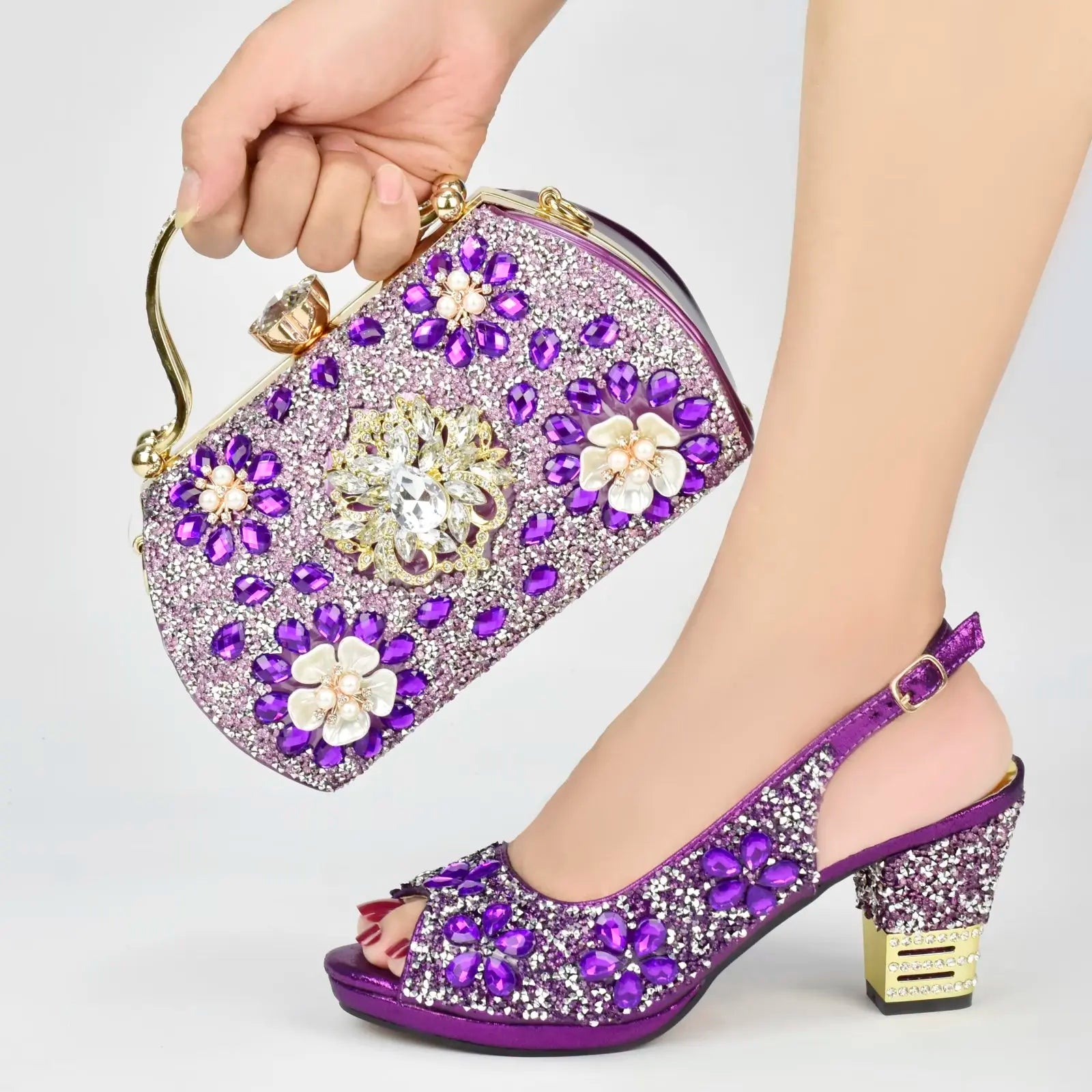 Doershow  Italian orange Shoes And Bag Sets For Evening Party With Stones Italian Leather Handbags Match Bags! !HUK1-32