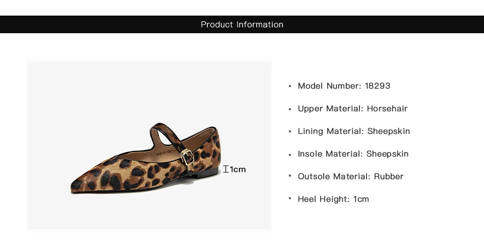 BEAUTODAY Mary Janes Women Horsehair Pointed Toe Leopard Print Buckle Strap Fashion Ballet Ladies Flats Dress Handmade 18293