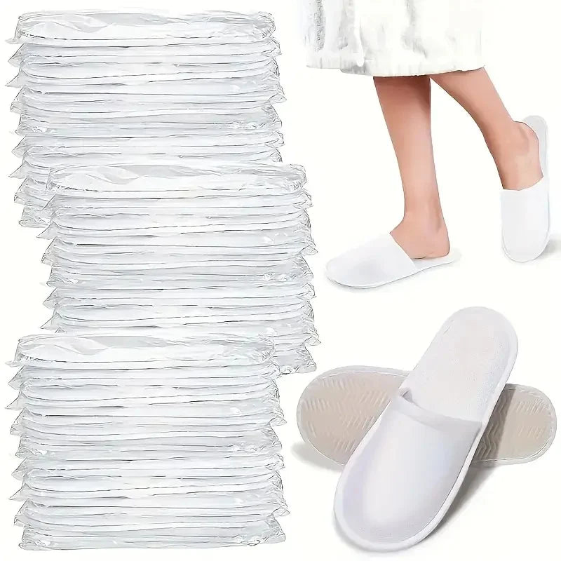 20/50Pcs Luxury Hotel and Spa Slippers - Non-Slip, Comfortable, Disposable Travel Slippers, Individually Packaged, White Fabric Slippers for Men and Women, Perfect for Home, Travel and Relaxation, Casual Wear | Unisex Slipper