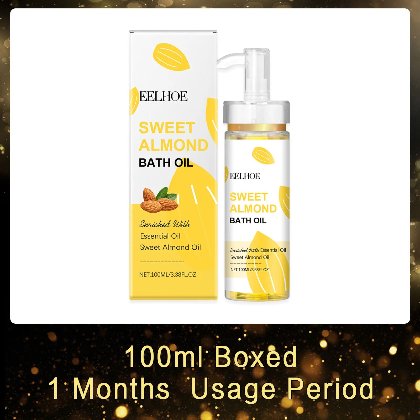 EELHOE Sweet Almond Oil for Bath Exfoliator Shower and Body Cleaning Brightening Skin Care Products Nourish Bath Essential Oil