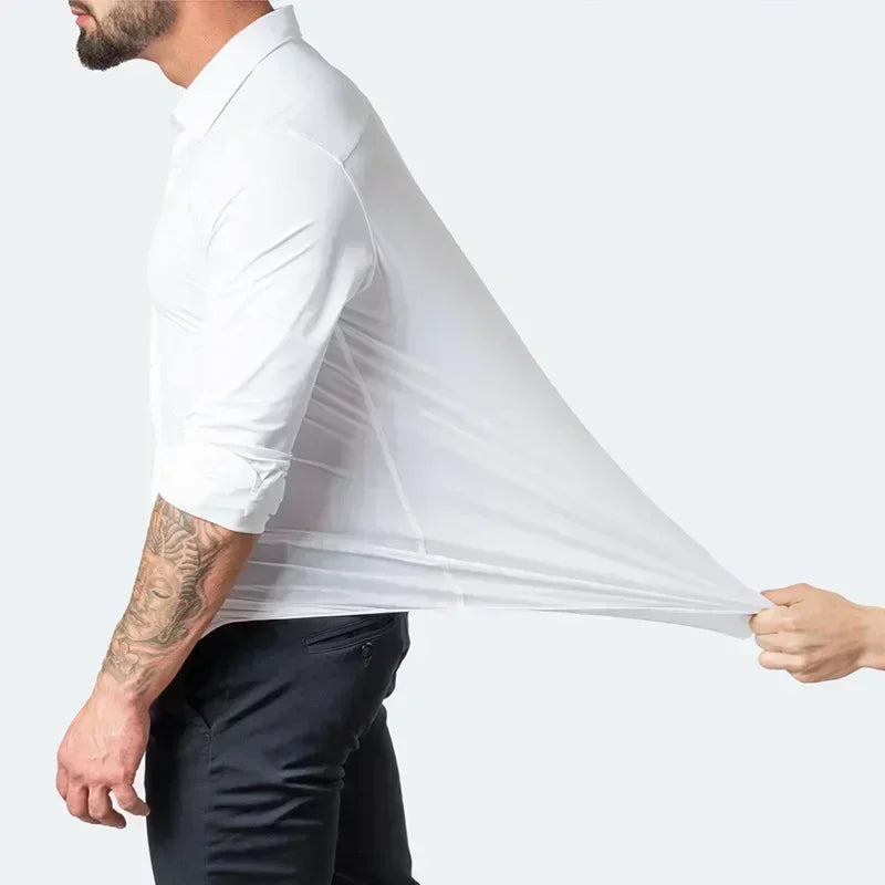 Micro elastic men's long sleeved shirt, silky and not easily wrinkled, high-quality men's shirt, plus size shirt