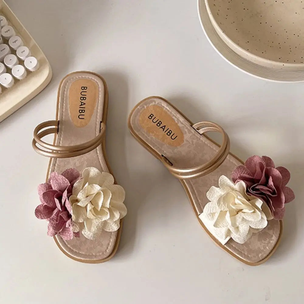 Casual Sweet Flower Flip Flops Waterproof Holiday Seaside Sandals Non-Slip Flat Vacation Beach Slippers Summer