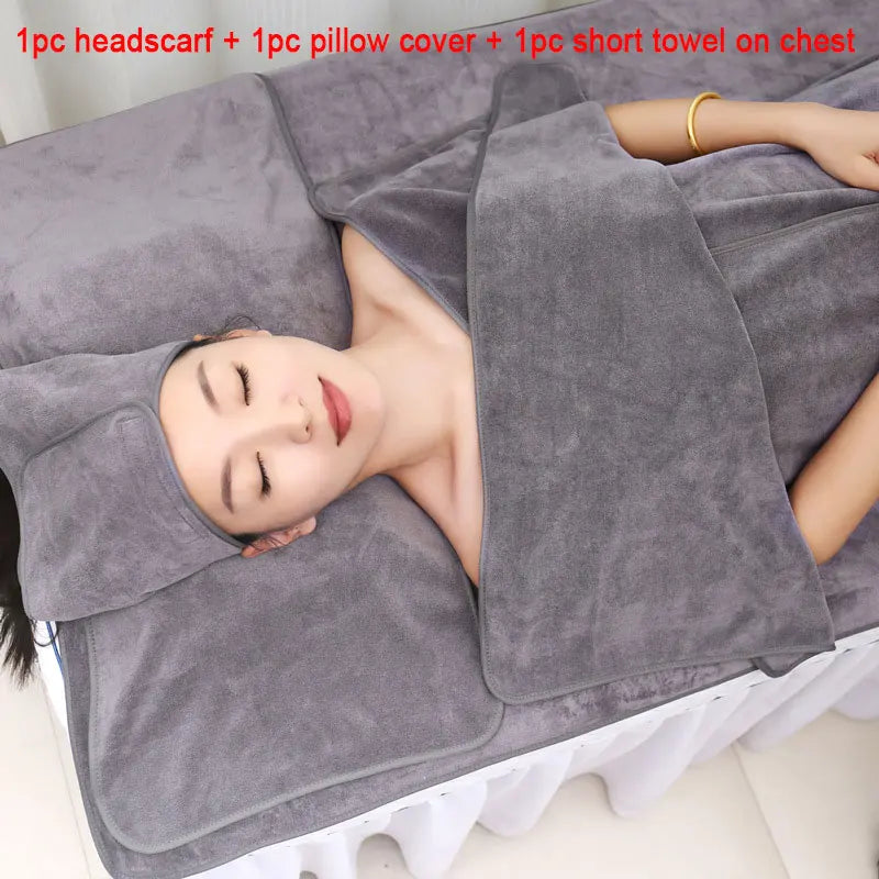 3 Pcs/Set SPA Beauty Salon Towel Thicken Microfiber Towel Set Headband+Chest+Pillow Towel Skin Management Bed Linen Accessories