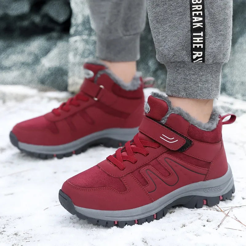 Winter High Top Snow Boots Men's Cotton Shoes Warm Fleece Lined Outdoor Anti-slip Casual Flats for Elderly And Middle-aged